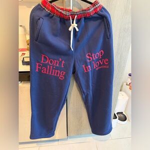 Women's Navy Jogger Pants with Pink Slogan